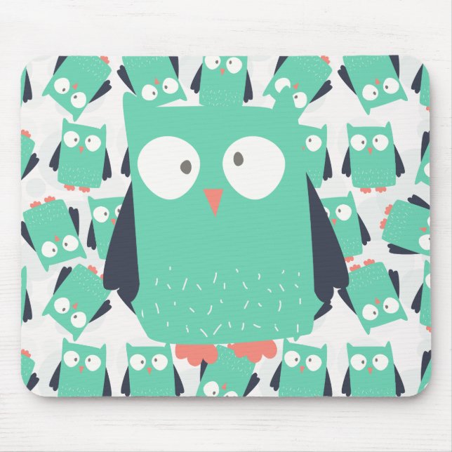 Tapis De Souris Chouettes lunaires turquoises (Devant)