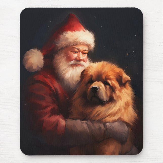 Tapis De Souris Chow Chow avec Noël Festif du Père Noël (Devant)