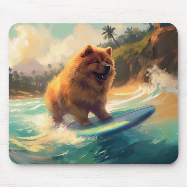 Tapis De Souris Chow Chow Beach Plage Surf Peinture (Devant)