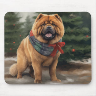 Tapis De Souris Chow Chow Chien de Noël en neige