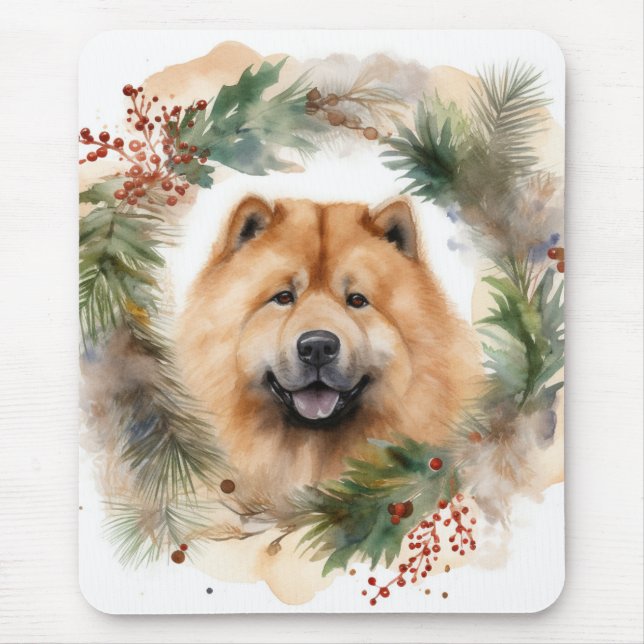 Tapis De Souris chow chow Christmas Wreath Festive Pup (Devant)