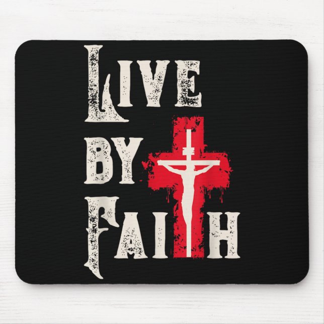 Tapis De Souris Christian Cross Scripture Live By Faith  (Devant)