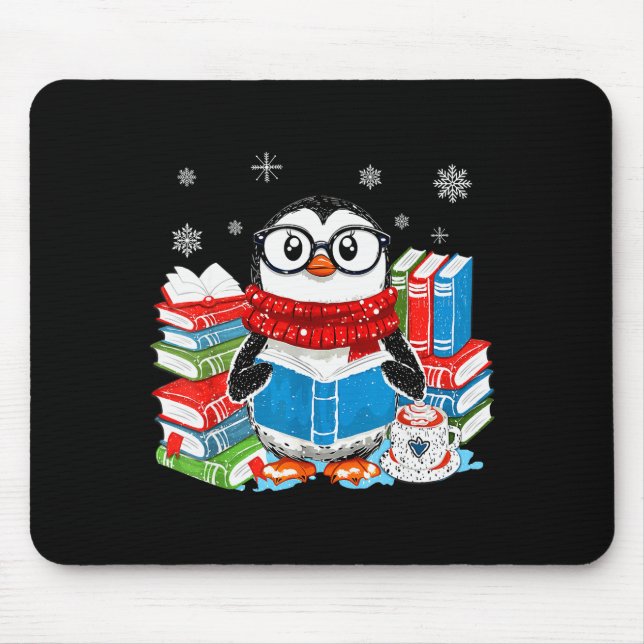 Tapis De Souris Christmas A Penguin Reading Book Snowflake Cocoa H (Devant)