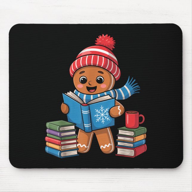 Tapis De Souris Christmas Bookworm Gingerbread Reading Books Funny (Devant)