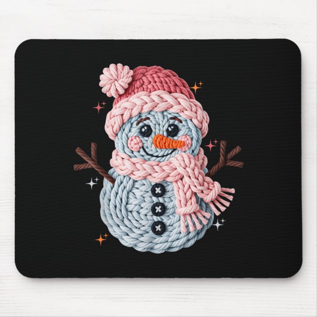 Tapis De Souris Christmas Crochet Faux Yarn Crochet Snowman Funny  (Devant)