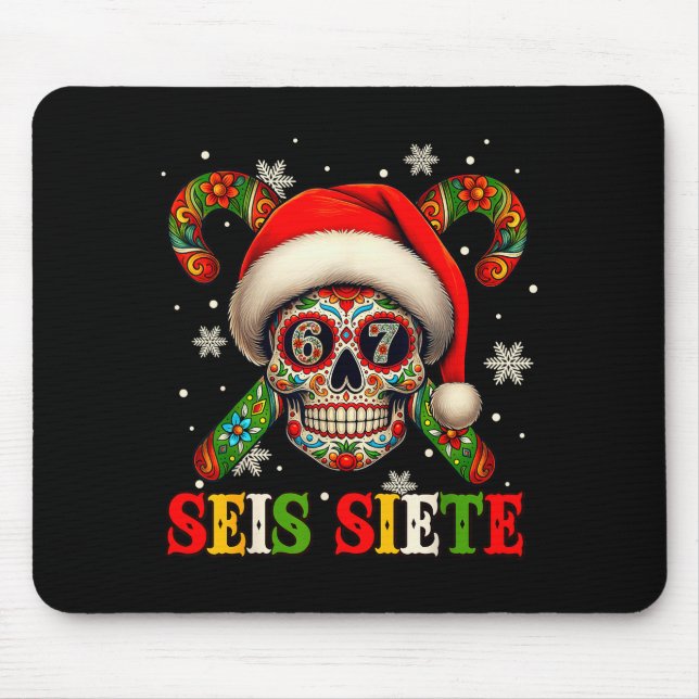 Tapis De Souris Christmas Dia De Los Muertos Sugar Skull Seis Siet (Devant)