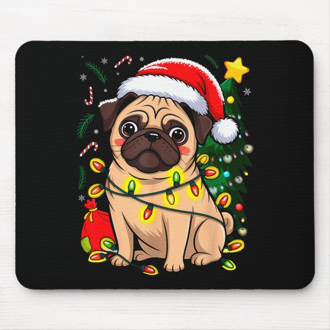 Tapis De Souris Christmas Dog Santa Clause Pug Puppy X-mas  (Devant)