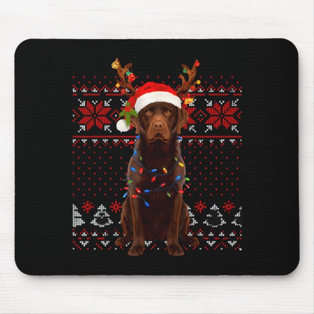 Tapis De Souris Christmas Dog With Hat And Lights - Funny Holiday  (Devant)