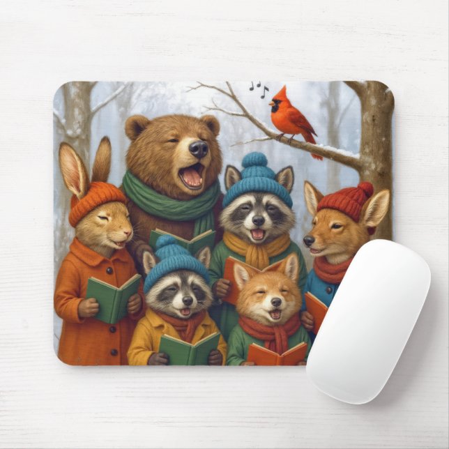Tapis De Souris Christmas Forest Animals Caroling (Avec souris)