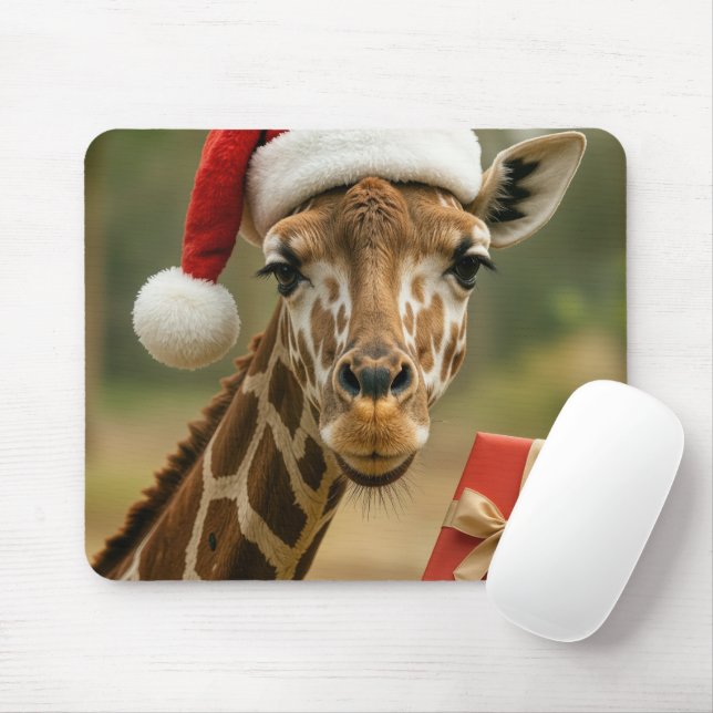 Tapis De Souris Christmas Giraffe With Holiday Gift (Avec souris)
