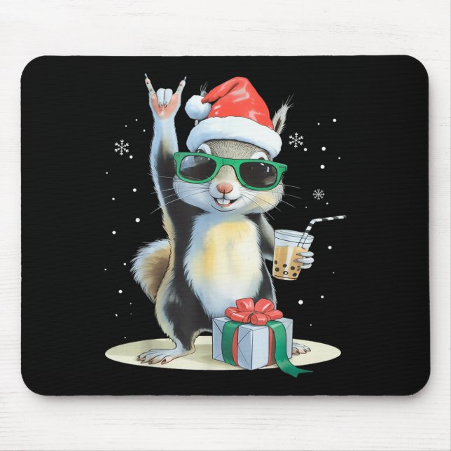 Tapis De Souris Christmas Kawaii Squirrel Bubble Tea Boba Squirrel (Devant)
