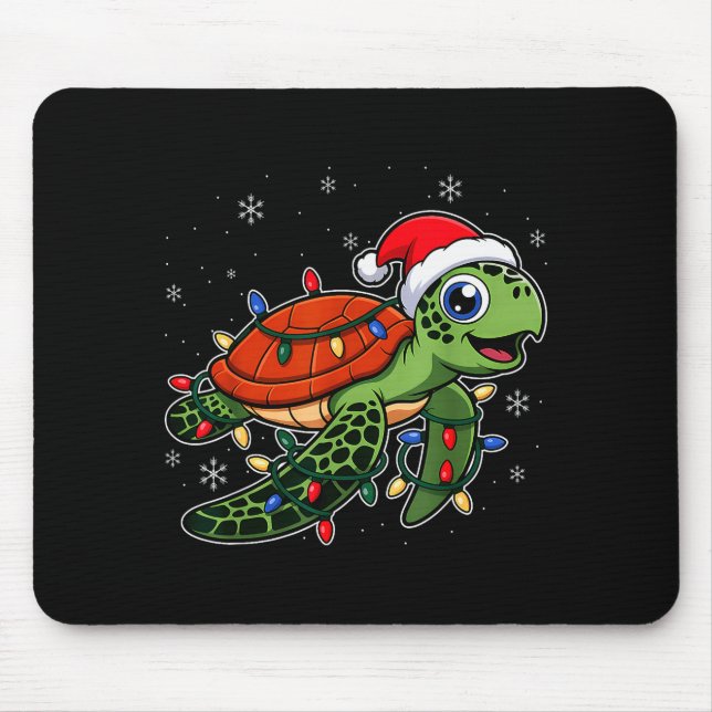 Tapis De Souris Christmas Lights Turtle Wearing Xmas Hat - Lover  (Devant)