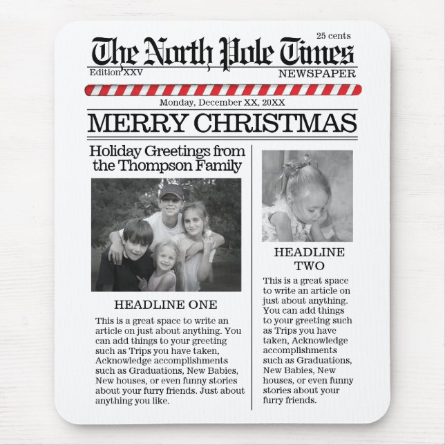 Tapis De Souris Christmas mignon North Pôle Times Journal amusant (Devant)