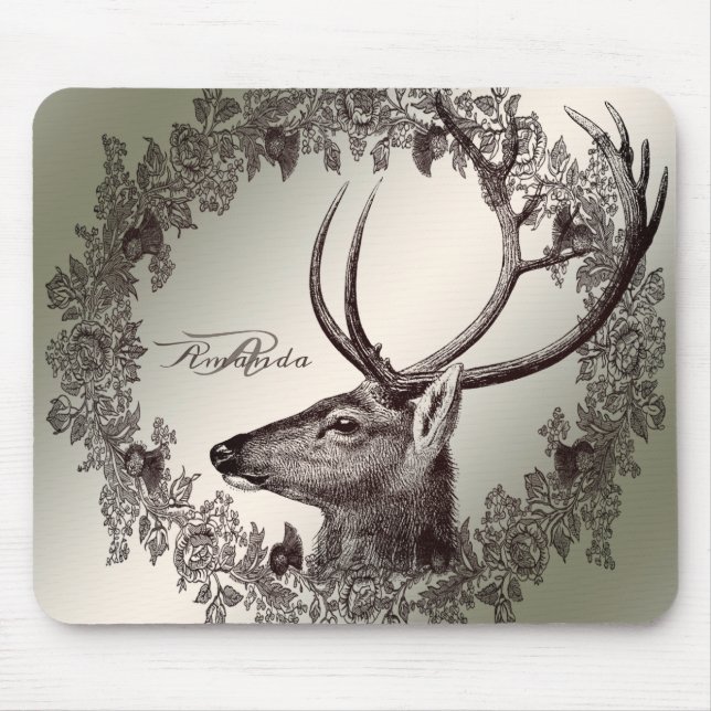 Tapis De Souris Christmas Monogram Floral Reindeer Golden Winter (Devant)