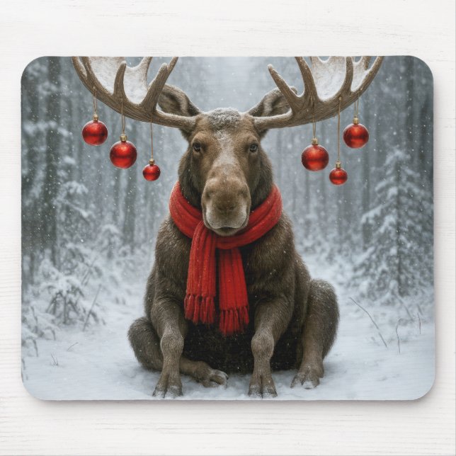 Tapis De Souris Christmas Moose In a Snowy Forest (Devant)