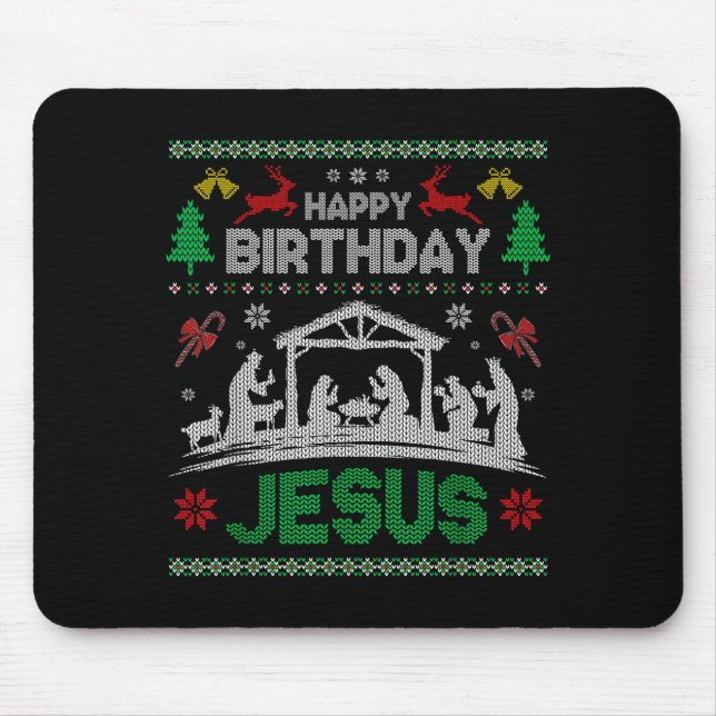 Tapis De Souris Christmas Outfit Happy Birthday Jesus Holiday Ugly (Devant)