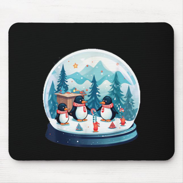 Tapis De Souris Christmas Penguin Snow Globe Scene Family Holiday  (Devant)
