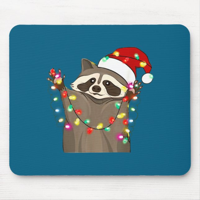 Tapis De Souris Christmas Racoon Swea,funny Christmas Lights Racco (Devant)
