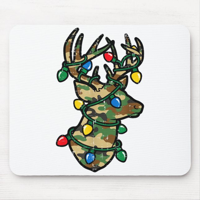 Tapis De Souris Christmas Reindeer Silhouette Camo Xmas Lights Men (Devant)