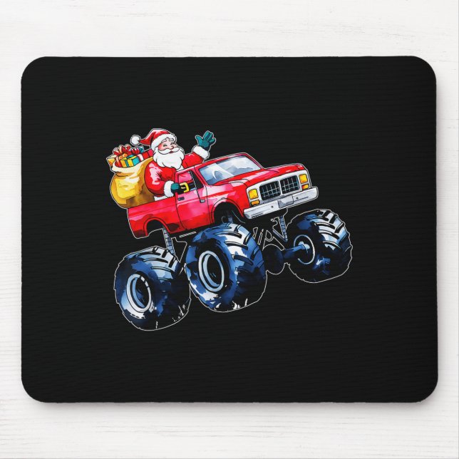 Tapis De Souris Christmas Santa Monster Truck Xmas Boys Kids Toddl (Devant)
