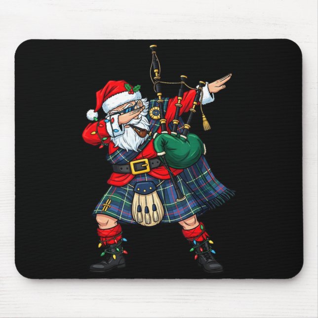 Tapis De Souris Christmas Santa Playing Scottish Bagpes Funny Holi (Devant)