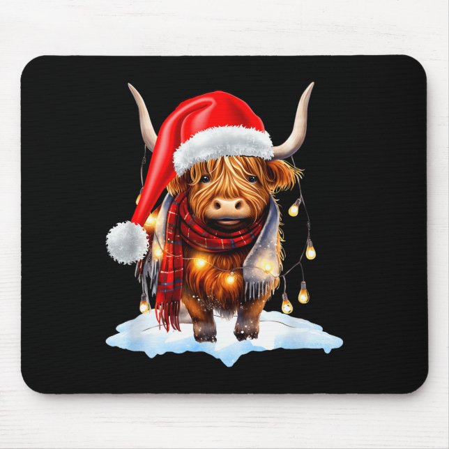 Tapis De Souris Christmas Scottish Highland Cow Wrapped In Christm (Devant)