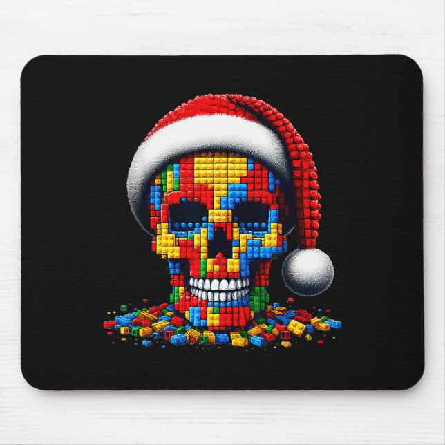 Tapis De Souris Christmas Skull Santa Hat Block Bricks Master Buil (Devant)