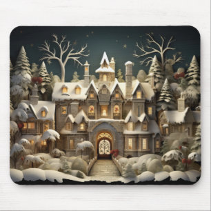Tapis De Souris Christmas Snowy Manor Storybook Wonderland