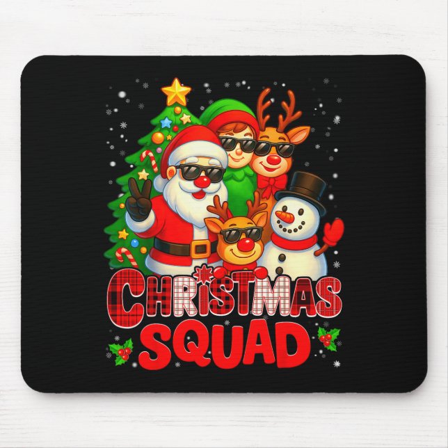 Tapis De Souris Christmas Squad Plaid Santa Snowman Elf Rudolph Xm (Devant)
