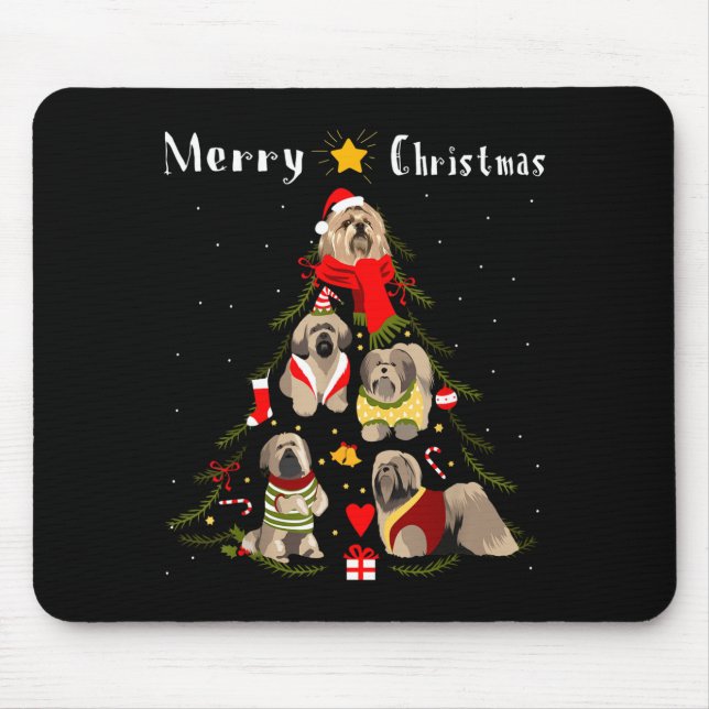 Tapis De Souris Christmas Tree Lhasa Apso Lover Xmas Dog Owner New (Devant)