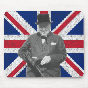 Tapis De Souris Churchill posant avec une arme à feu de Tommy