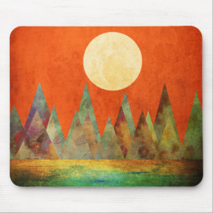 Tapis De Souris Ciel abstrait d'orange de montagnes de Pleine lune
