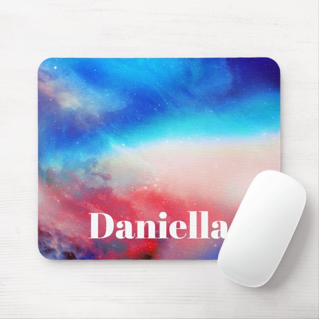 Tapis De Souris Ciel holographique couleur foncé avec nom personna (Avec souris)