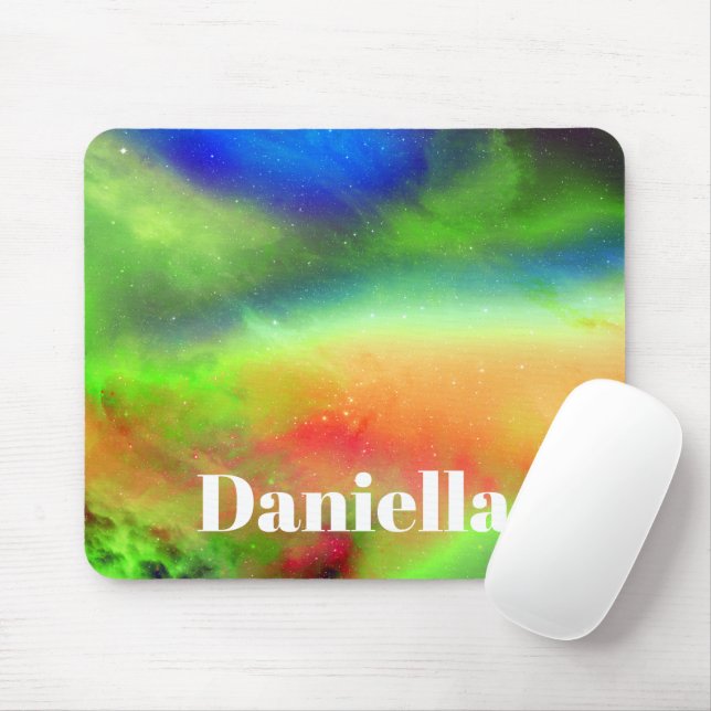 Tapis De Souris Ciel holographique vert foncé avec nom personnalis (Avec souris)