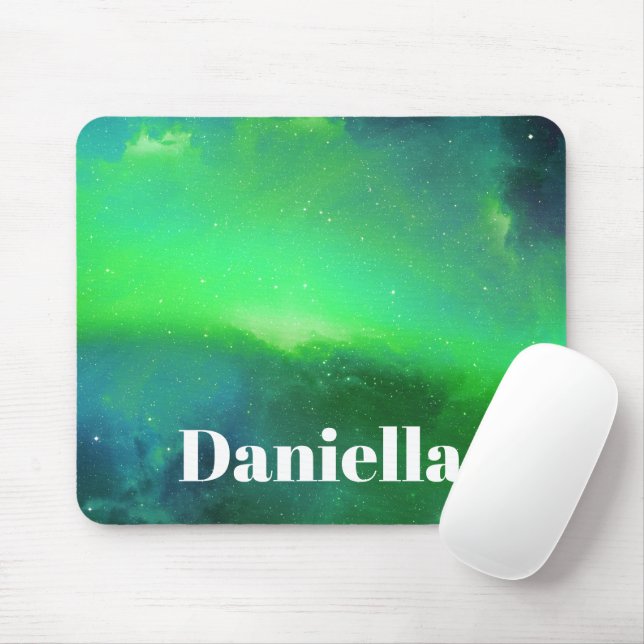 Tapis De Souris Ciel holographique vert foncé avec nom personnalis (Avec souris)