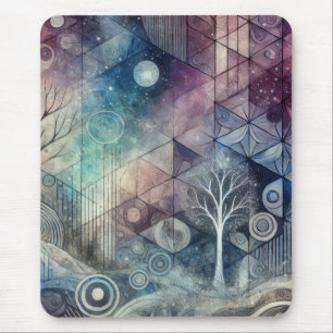 Tapis De Souris Ciel nocturne mystique à motifs géométriques & Arb