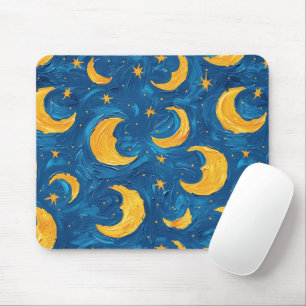 Tapis De Souris Cieux étoilés bleu or lunes étoiles