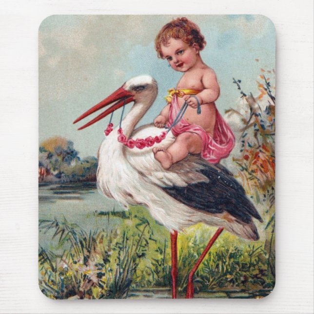 Tapis De Souris Cigogne et bébé à partir de 1909 (Devant)