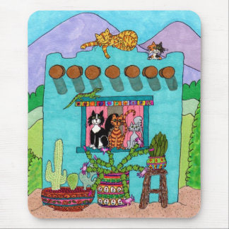 Tapis De Souris Cinq chats dans un Aqua Adobe House