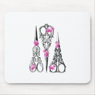 Tapis De Souris Ciseaux floraux vintages Coiffeur