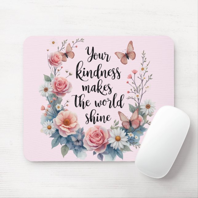 Tapis De Souris Citation florale inspirante avec papillons (Avec souris)