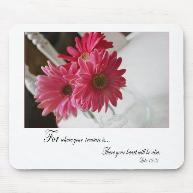 Tapis De Souris Citation religieuse de gerbera de fleur rose de (Devant)
