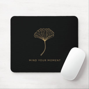 Tapis de souris citation zen feuille de ginkgo or 