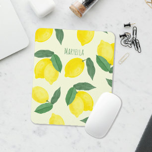 Tapis De Souris Citrons aquarelle vibrants dessinés à la main Jaun