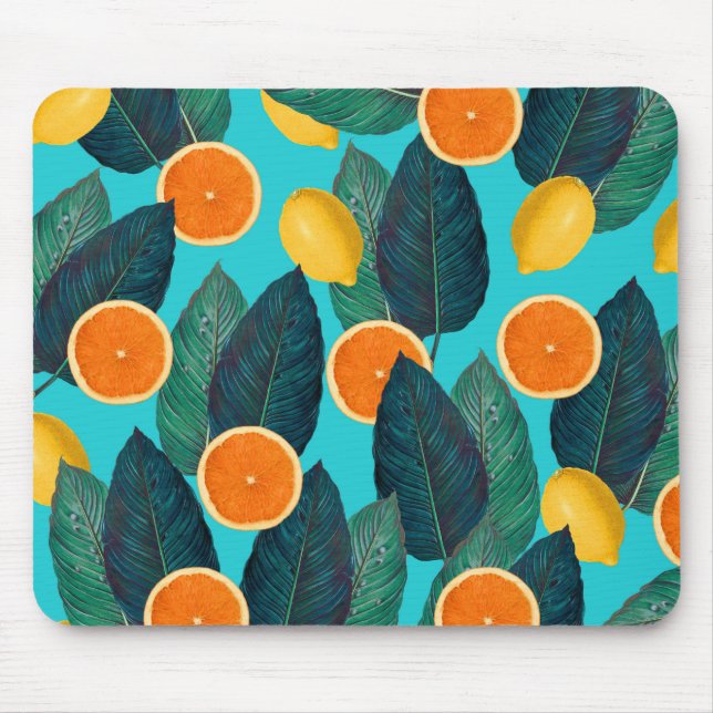 Tapis De Souris citrons et oranges turquoises (Devant)