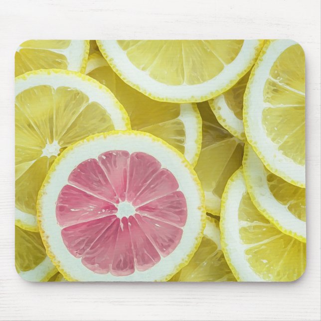 Tapis De Souris Citrons roses et jaunes simples | Mousepad (Devant)