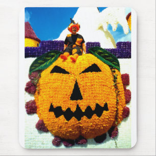 Tapis De Souris Citrouille de fleurs et sorcière
