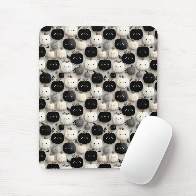 Tapis De Souris Citrouille noir et blanc mignon Motif automne (Avec souris)