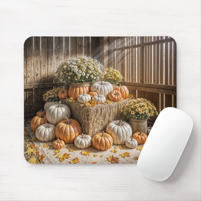 Tapis De Souris Citrouilles D'Automne Sur Un Hay Bale (Avec souris)