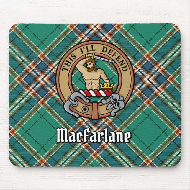 Tapis De Souris Clan MacFarlane Crest sur Tartan de chasse antique (Devant)